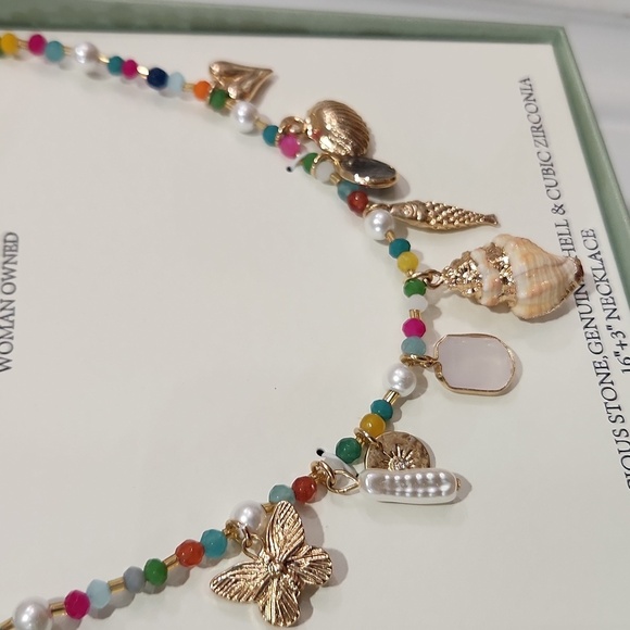 🔹️ATTERRI Semi Precious Stone Genuine Shell  Multicolor Charm Nautical Necklace - Picture 3 of 11